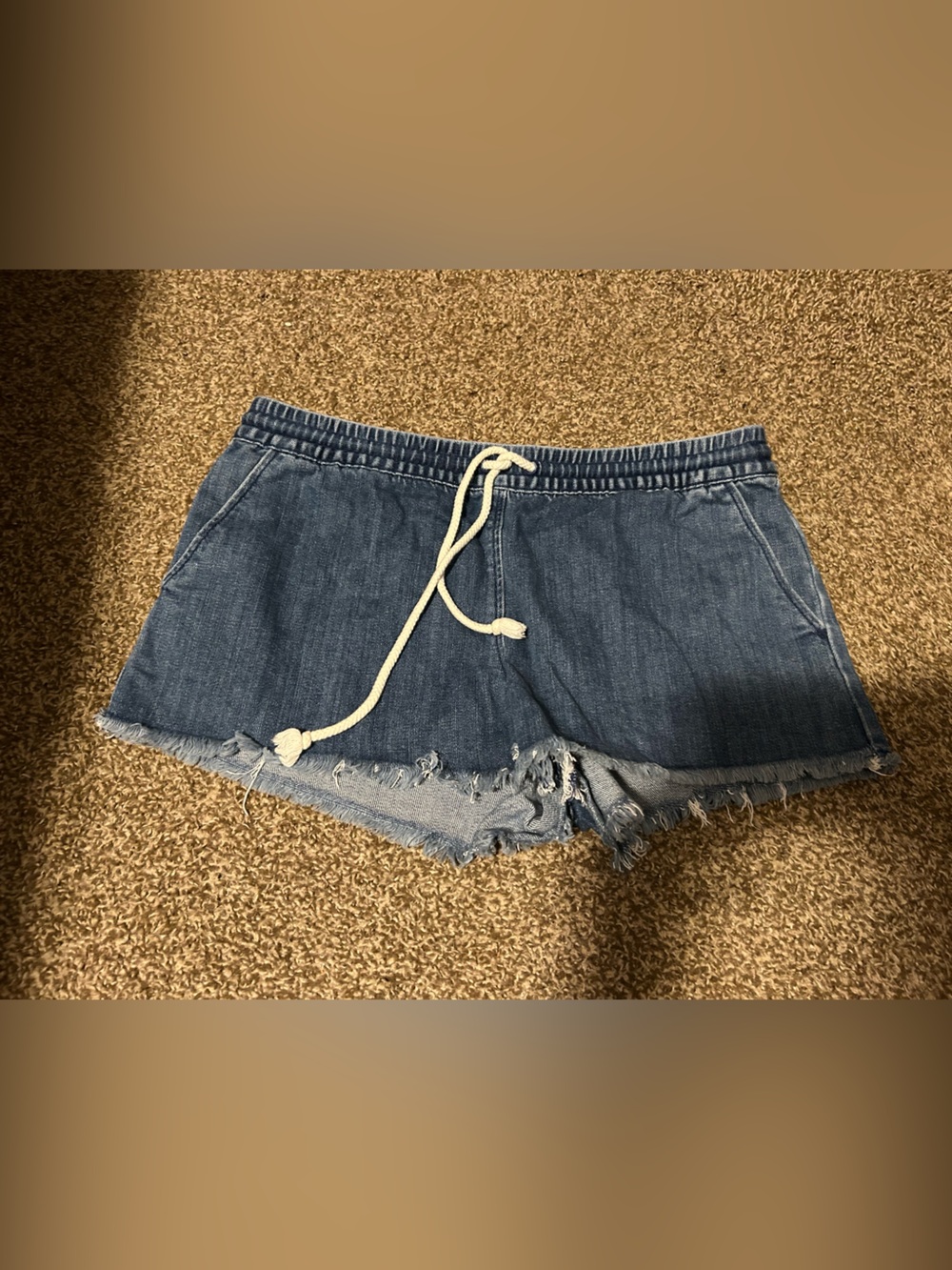 aerie Blue Denim-Style Frayed Hem Shorts